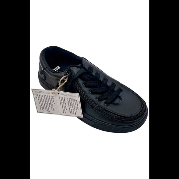 Billy Footwear Kid's Lace Up Zip BILLY Classic Low Black Leather - Medium - Picture 1 of 3